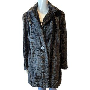 Gallery Womens Faux Fur Lined Trench Coat Front Button Long Sleeve Black Size XL